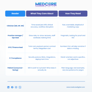 medcore table reader personas